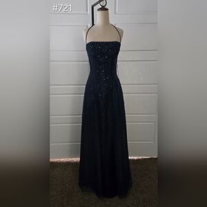 Midnight Blue A-line Beaded Prom Dress